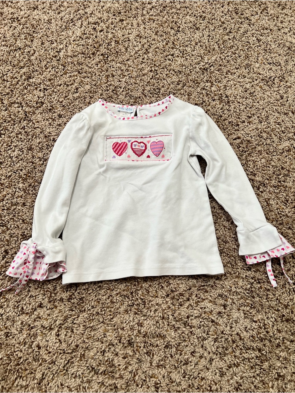 Vive La Fete Valentine Smocked Hearts Long Sleeve Top Ribbon Ties Size 4T